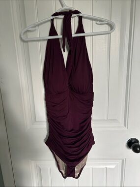 Victoria's Secret Deep Plum/Purple Halter Ruched One-Piece Swimsuit